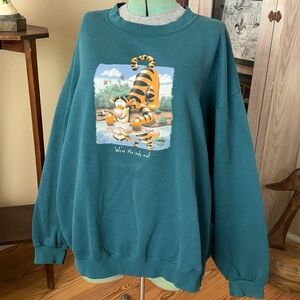 Vintage Disney Tigger Sweatshirt Winnie the Pooh Cozy Oversized Teal Crewneck